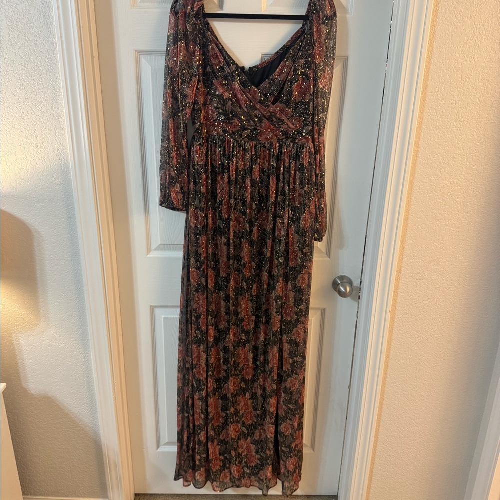 Soieblu Black Maxi Dress with Rust Floral Print